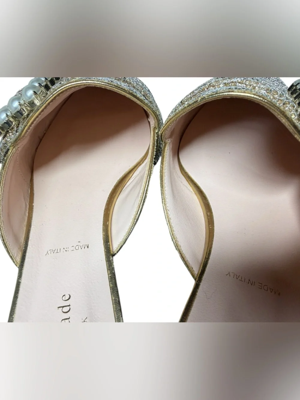 Kate Spade, Broadway, Gold Slip-Ons Pearl Buckle - Picture 8 of 8